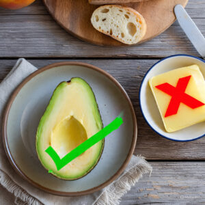 For a heart-healthier fat, try mashed avocado in place of butter on toast or even in baking. It adds creaminess and nutrients like potassium, without the cholesterol or saturated fat.